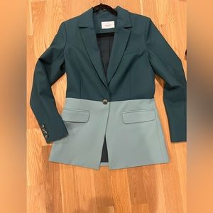 Argent Colorblocked Single Button Blazer Size 8 Wool Green Suit Jacket